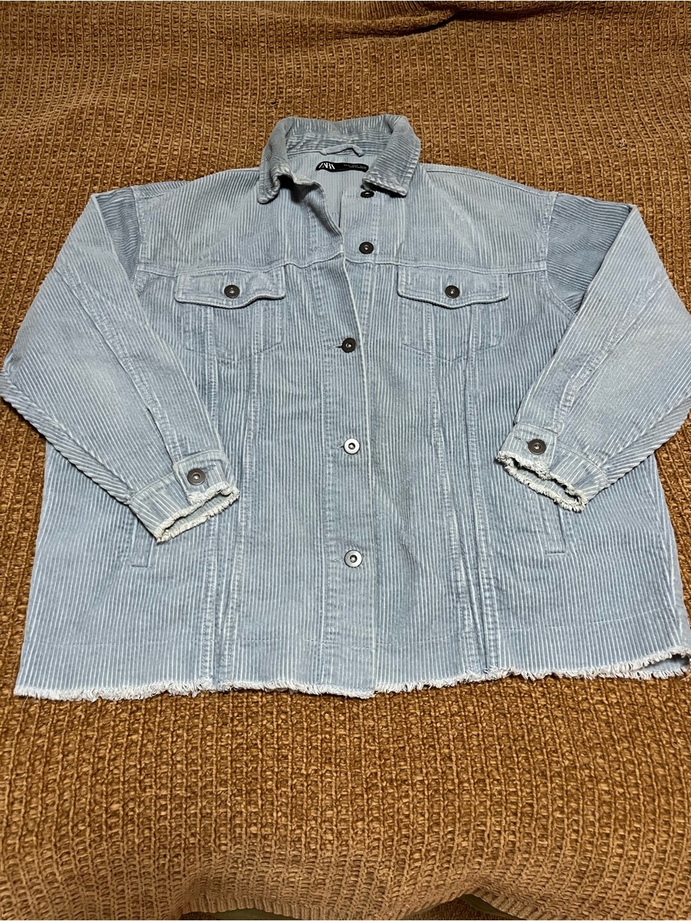 Zara Light Blue Corduroy Button-Front Jacket